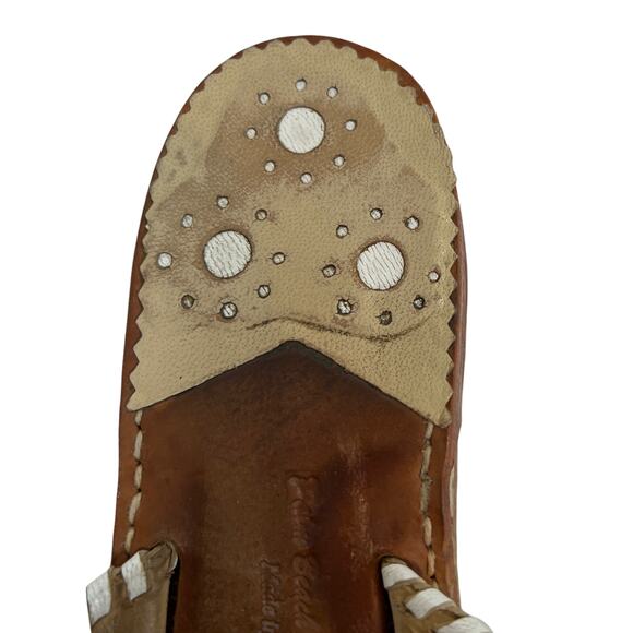 Palm Beach Co. Women's Flat Sandals Tan White Whipstitch 100% Leather Size 8 - Picture 7 of 8